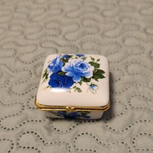 Floral Trinket Box with Blue Roses